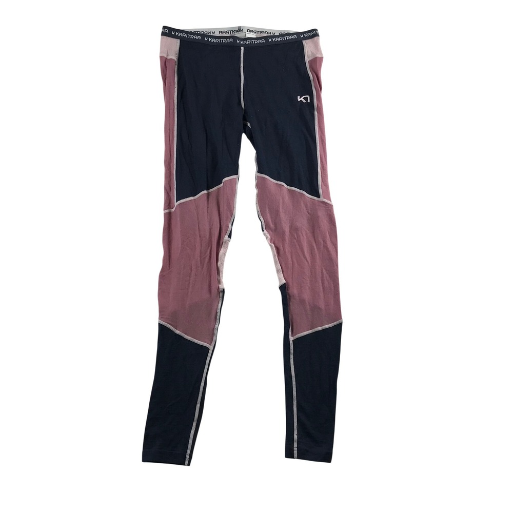 Kari Traa Rose Merino Wool Leggings Navy Pink Colorblock Base Layer Womens Large
